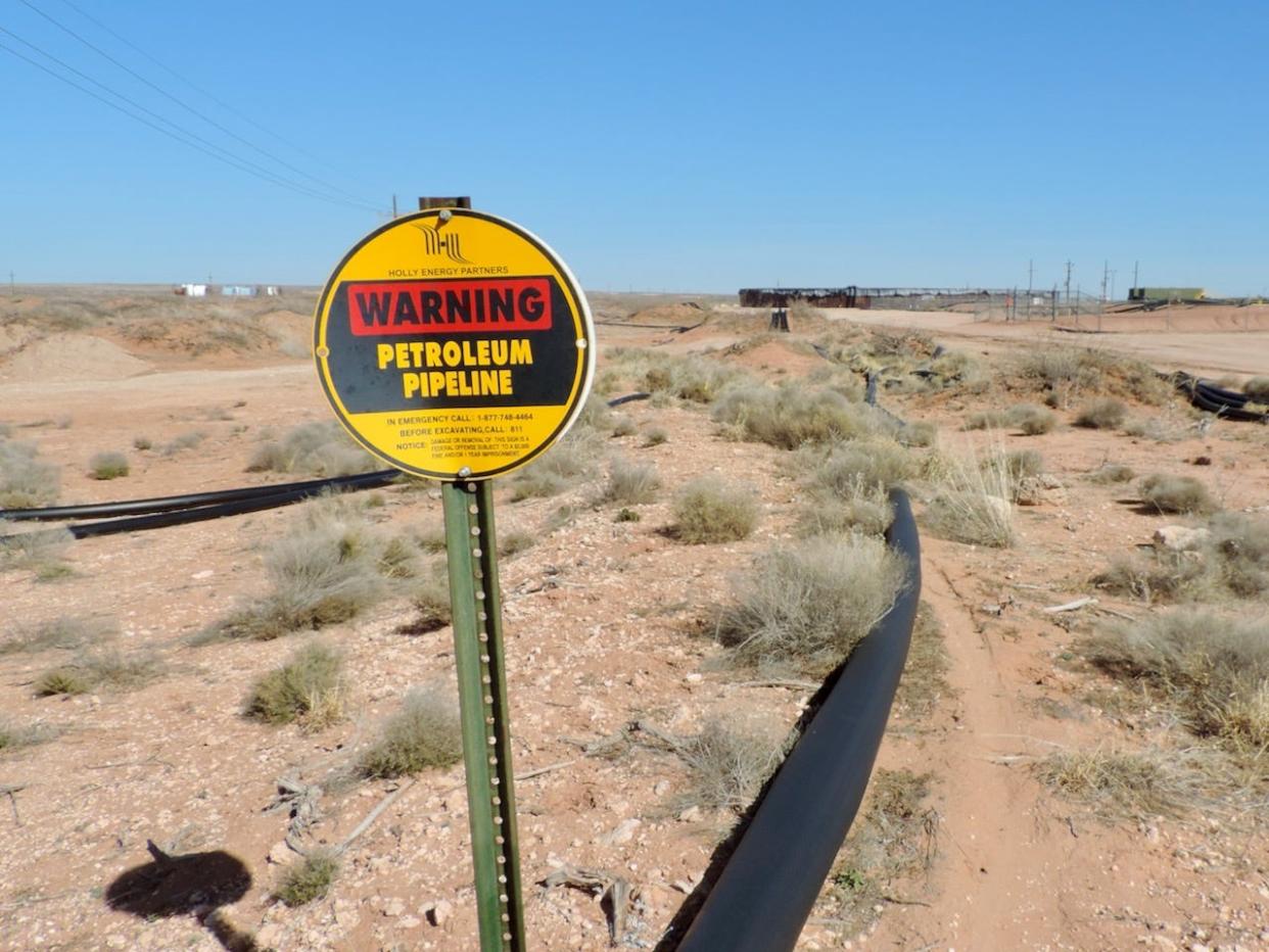 Pipelines in the Permian Basin are pictured, Feb. 5, 2023 in southeast New Mexico.