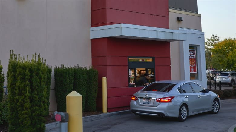 car in drive-through Wendy's line