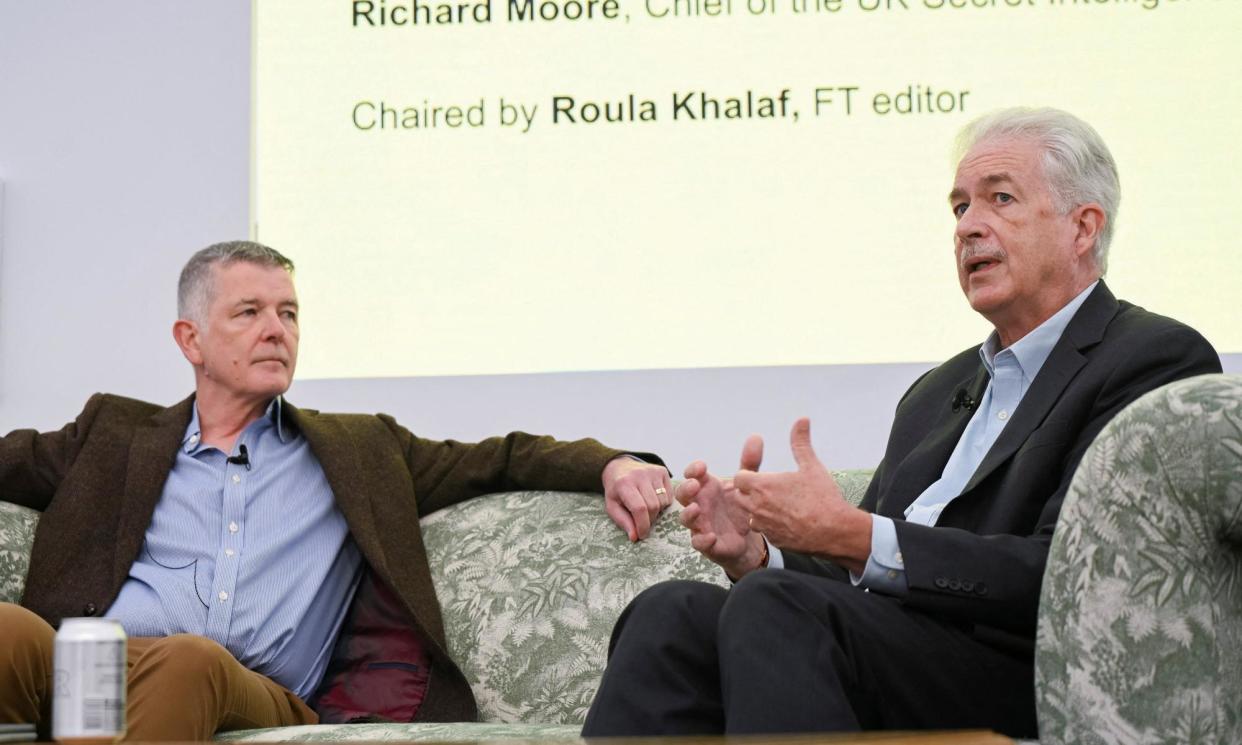 <span>The CIA director, Bill Burns (right), was speaking at an FT Weekend festival in London alongside Britain’s MI6 chief, Richard Moore (left).</span><span>Photograph: Em Fitzgerald/Reuters</span>