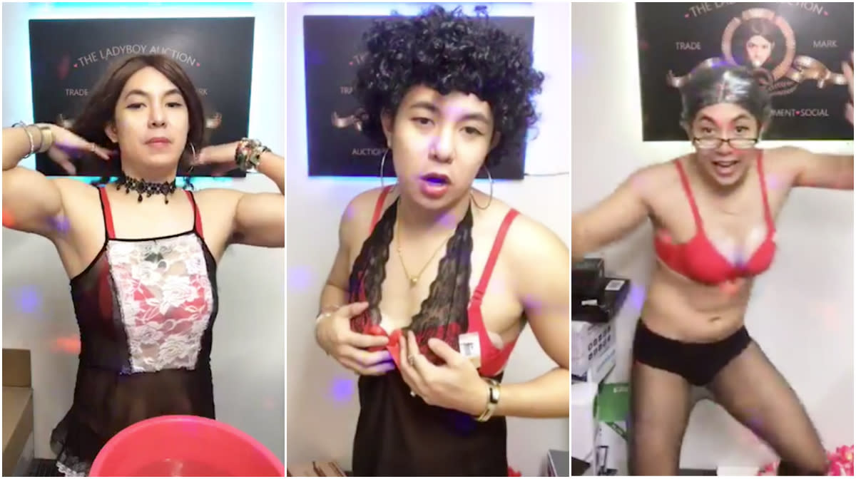 Daniel Lee cross-dresses while conducting livestream auctions on his Facebook page Ladyboy Auction, to entertain his viewers.