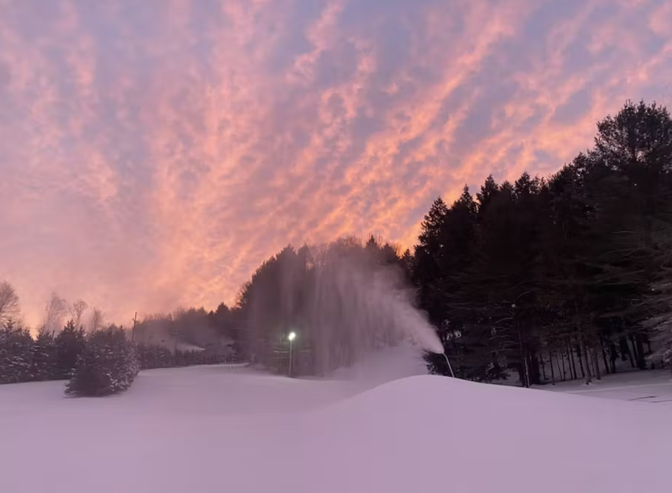 Machines at Woods Valley Ski Resort generate snow for the next day.