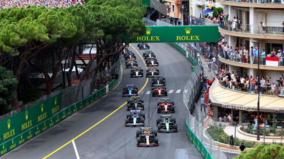 Max Verstappen in the lead at the start of the 2023 Monaco Grand Prix.