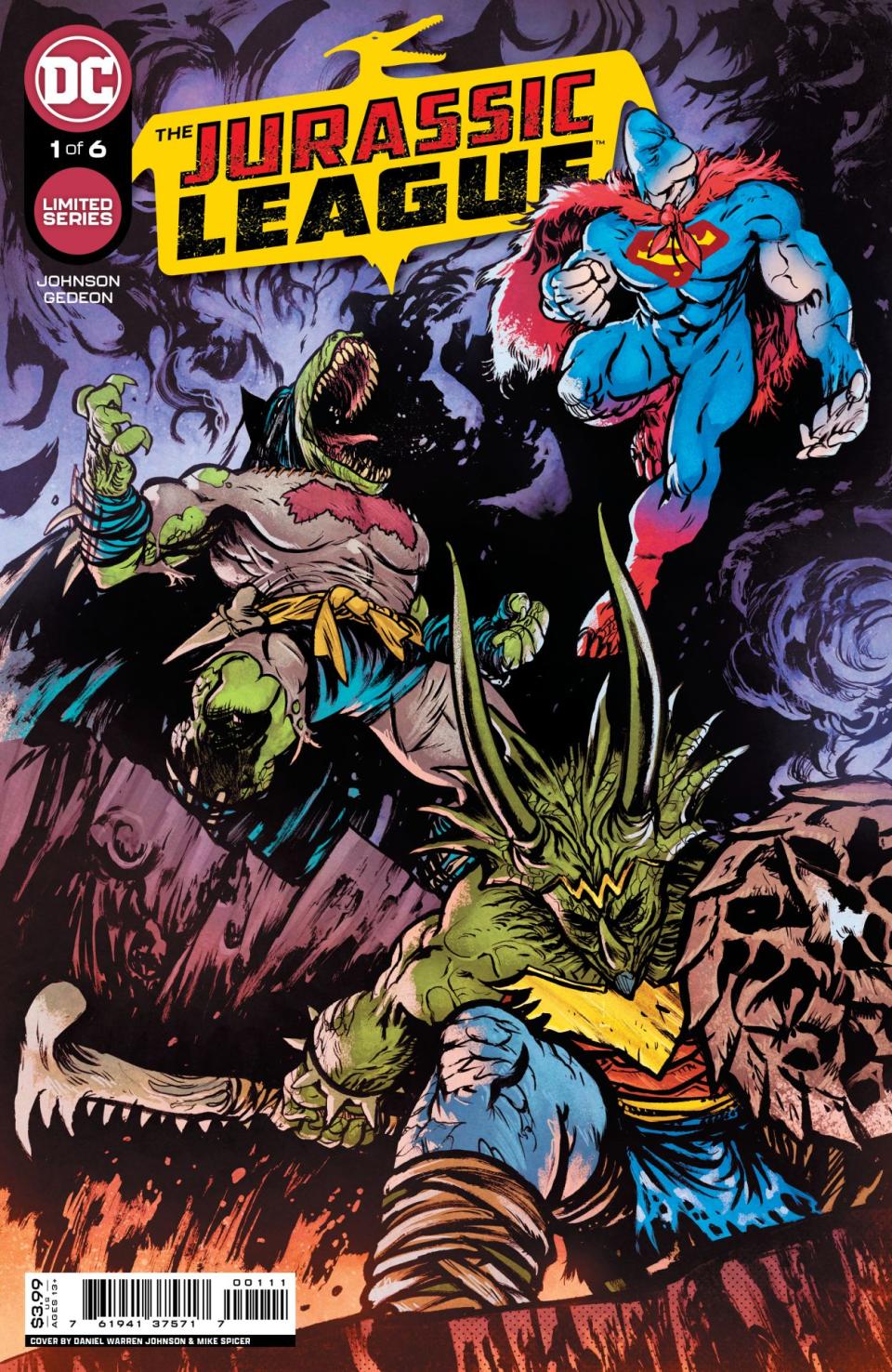 comic cover of jurassic league justice league dinosaurs