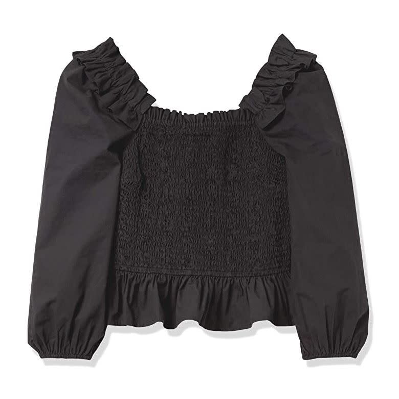 8) Marisol Long Sleeve Ruffle Smocked Top Black