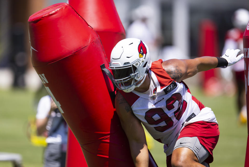 Jun 6, 2022; Tempe, Arizona, USA; Arizona Cardinals defensive end Matt Dickerson (92) during OTA workouts at the teams training facility. Mandatory Credit: Mark J. Rebilas-USA TODAY Sports