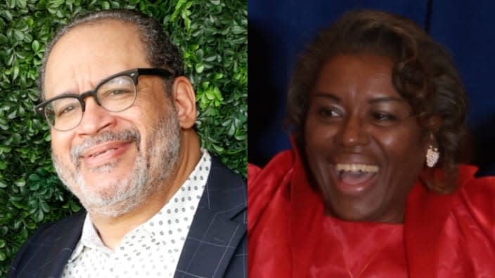 Political scholar Michael Eric Dyson (left) said of Tuesday’s election of Virginia Lieutenant Governor Winsome Sears (right): “To have a Black face speaking in behalf of a White supremacist legacy is nothing new.” (Photos: Arturo Holmes and Chip Somodevilla/Getty Images)