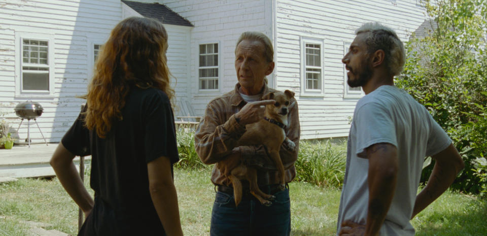 This image released by Amazon Studios shows Olivia Cooke, from left, Paul Raci and Riz Ahmed in a scene from "Sound of Metal." (Amazon Studios via AP)