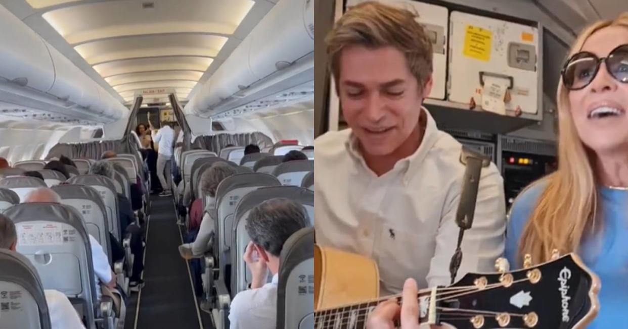 En pleno vuelo con turbulencia Carlos Baute y Marta Sánchez se pusieron a cantar. Foto: Captura de video Twitter vía @carlosbaute