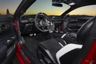 <p>See anything missing here? That's right, there's no stick shift or third pedal. Unlike the rest of the Mustang range, the GT500 is available only with a quick-shifting seven-speed dual-clutch transmission. </p>