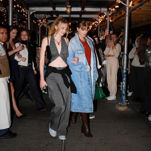 Taylor Swift Walked Arm-in-Arm with Sophie Turner in a Long Denim Jacket