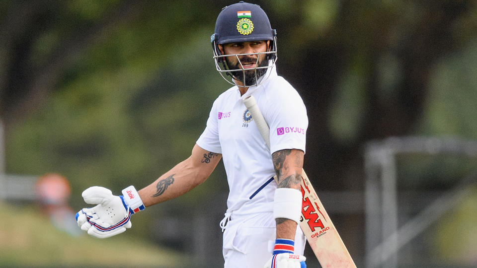 Virat Kohli, pictured here walking off after another cheap dismissal against New Zealand.