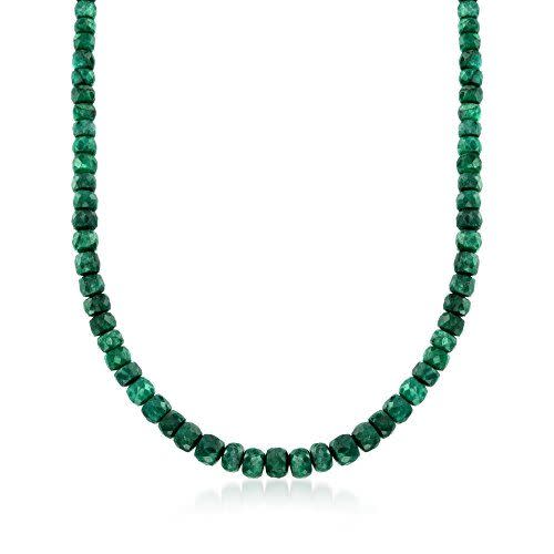 40) Emerald Bead Necklace With Sterling Silver