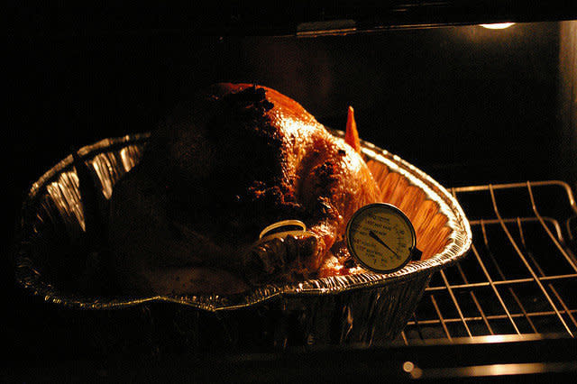 Your turkey will cook faster in a 325&deg;F convection oven. <br /><br /> <strong>8lbs: 1.25 hours<br /> 12 lbs: 1.75 hours<br /> 14 lbs: 2 hours<br /> 18 lbs: 3 hours<br /> 20 lbs: 4 hours<br /> 24 lbs: 4.25 hours</strong><i><br /></i>