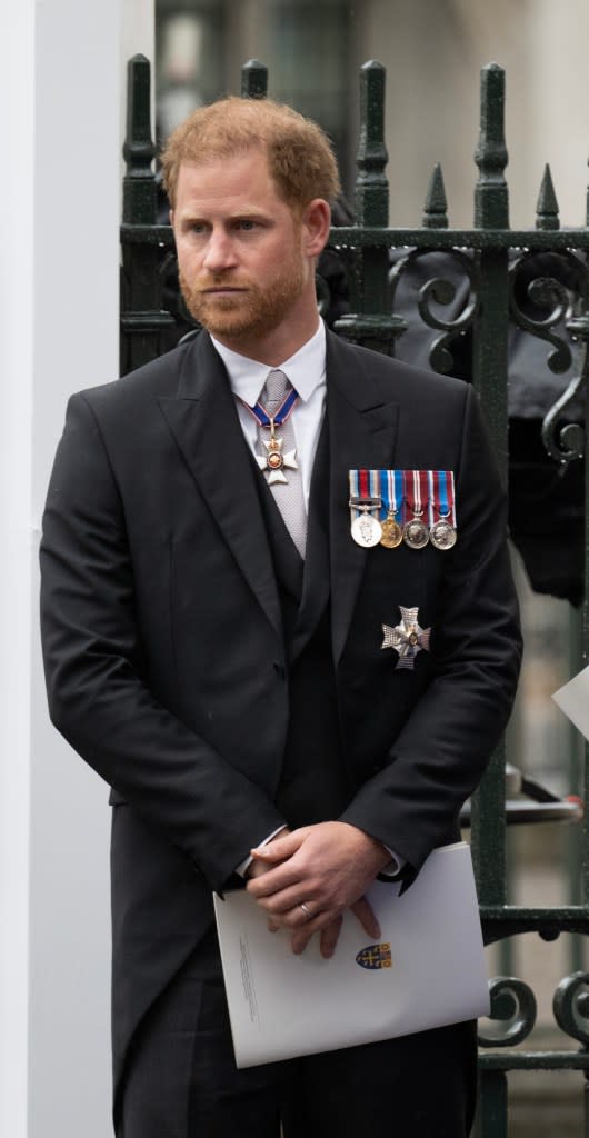 Harry is seen wearing the four medals at his father King Charles’ coronation last year. Getty Images