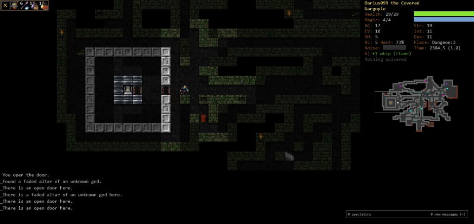 Browser games - Dungeon Crawl: Stone Soup - An armored gargoyle navigates a dungeon