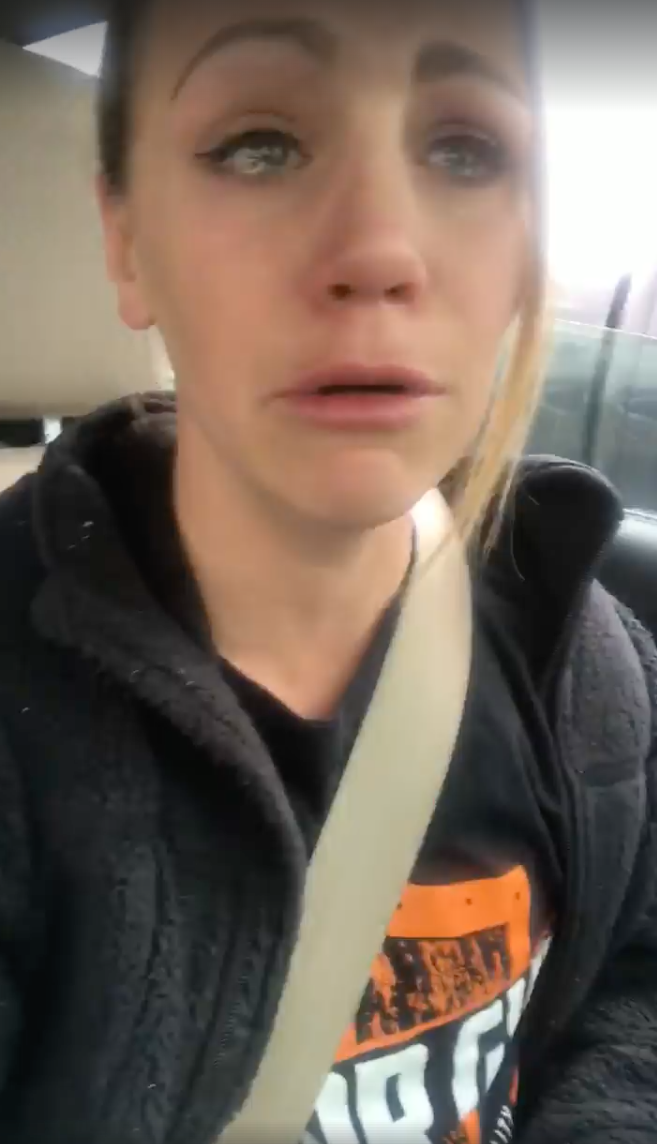 Sarah doesn't hold back as she loses it as her son cries in the back of their car. Photo: Facebook/SarahTheBeautyHunter13