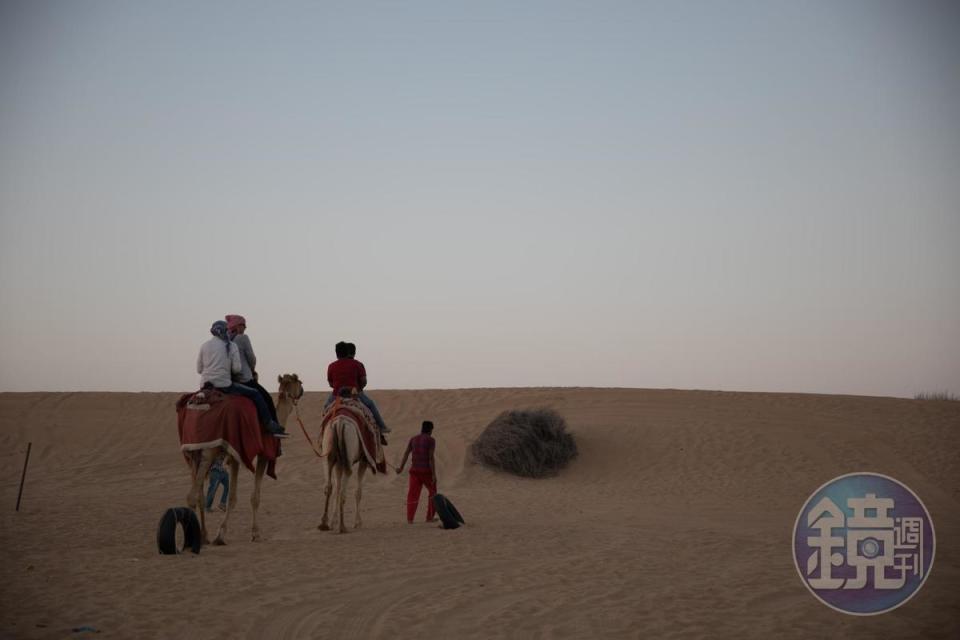 趕在太陽完全落下前，過一把沙漠騎駱駝的癮。