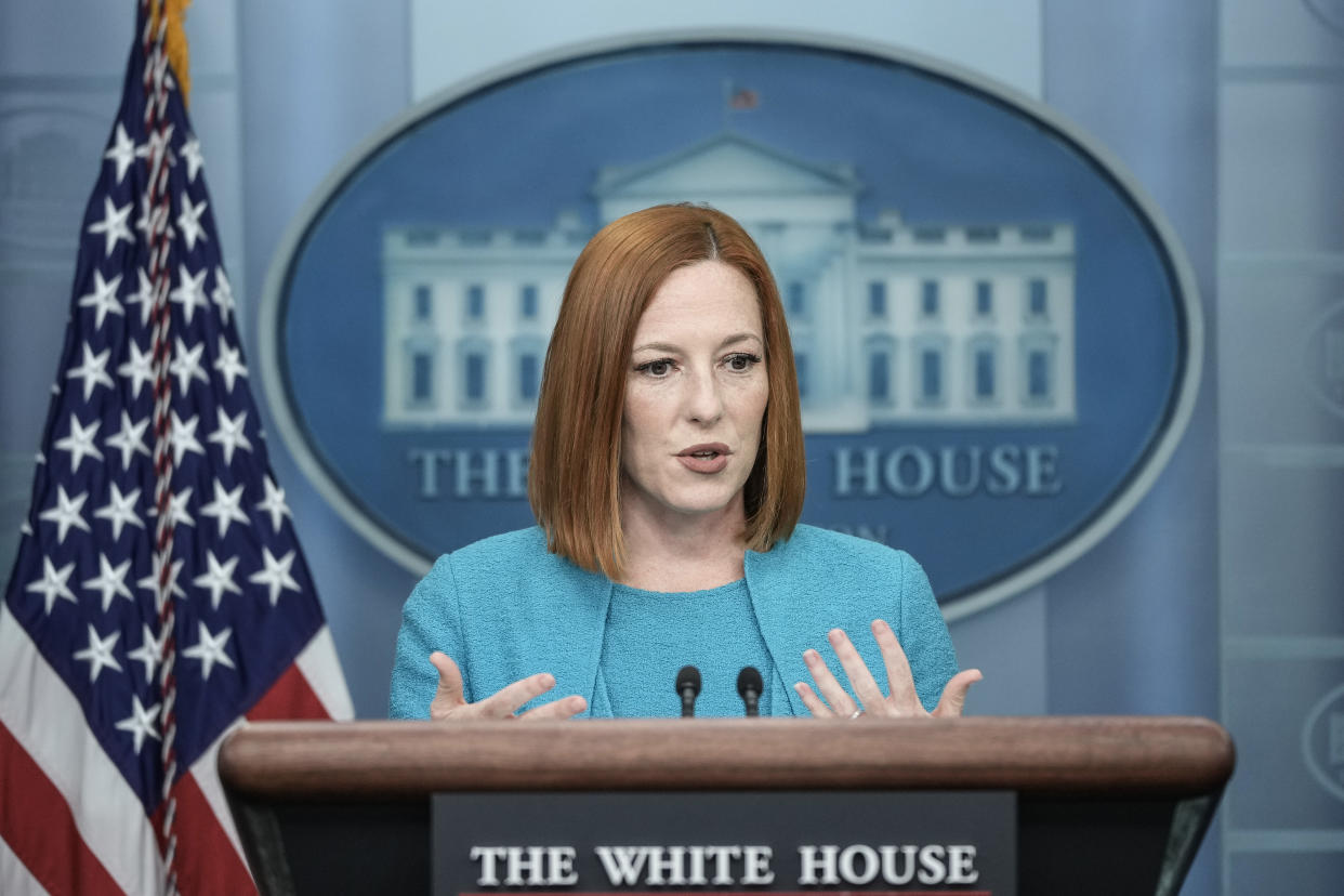 White House press secretary Jen Psaki speaks to reporters during her daily press briefing at the White House on Monday. (Photo by Drew Angerer/Getty Images)