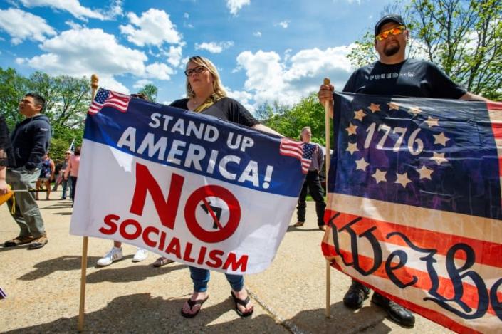 Supporters of former US president Donald Trump attended a "World Wide Rally for Freedom" in Concord, New Hampshire on May 15, 2021