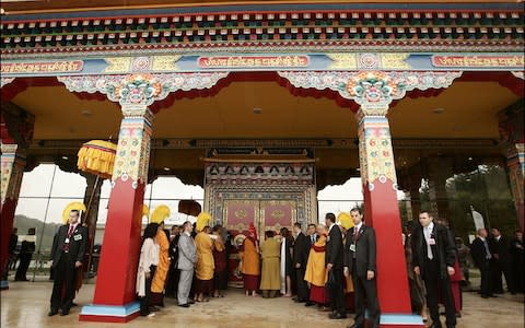 Carla Bruni-Sarkozy And The Dalai Lama Inaugurate The Lerab Ling Temple On August 22, 2008  - Credit: Getty Images