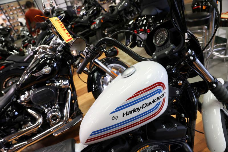 FILE PHOTO: Harley-Davidson motorcycles are seen at a dealership in Queens, New York City