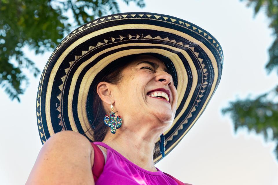 Marta Cosgrove, a Salt Lake City resident, enjoys a gathering of community members and community leaders to celebrate the start of Hispanic Heritage Month at the Suazo Business Center in Salt Lake City on Friday, Sept. 15, 2023. | Megan Nielsen, Deseret News