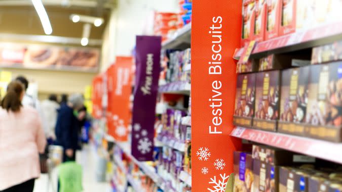 festive biscuits in holiday store shopping