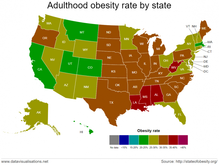 Adulthood obesity rates by state