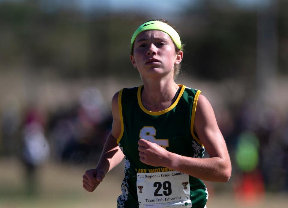 Springlake-Earth's Taytum Goodman competes in the UIL Class 1A Region I Cross Country championships, Tuesday, Oct. 25, 2022, at Mae Simmons Park.