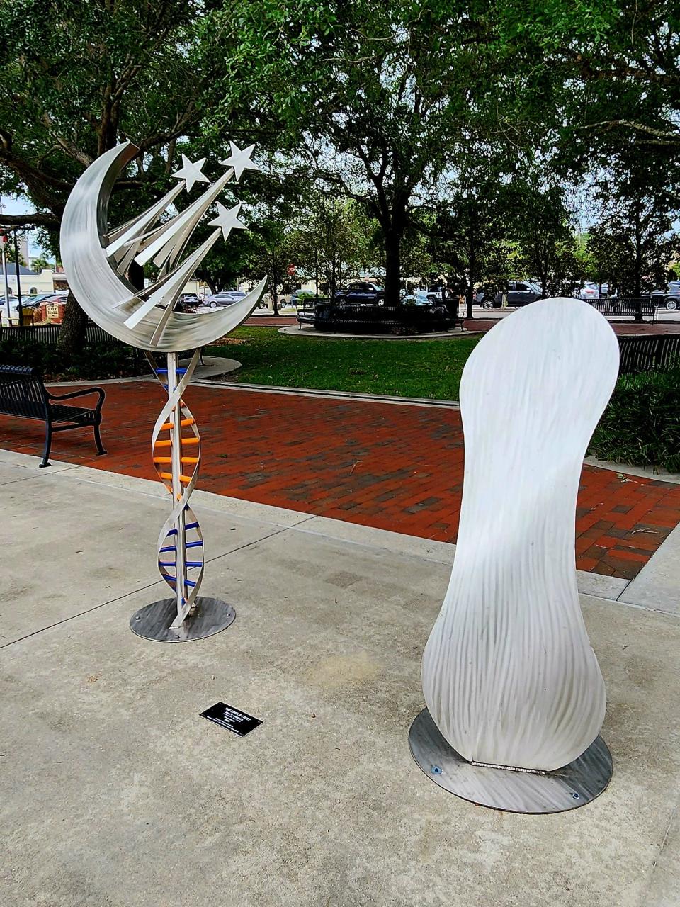 "The Single Twist," an aluminum piece by Mary Angers, of Long Branch, New Jersey, is pictured here next to DeLand City Hall at the southwest corner of South Florida and West New York avenues.
Photos: Katie Kustura/News-Journal