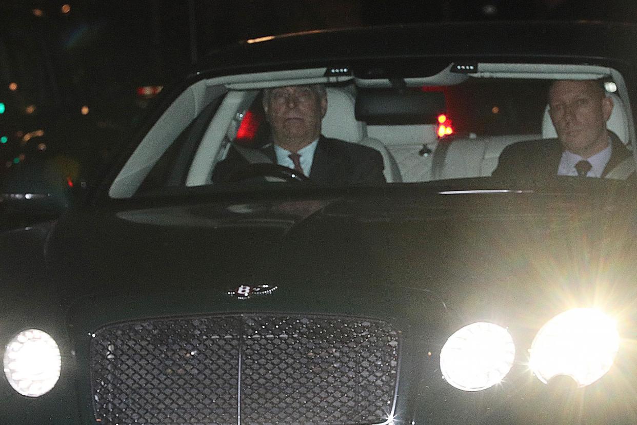 Britain's Prince Andrew leaves Buckingham Palace in London on Thursday night: REUTERS