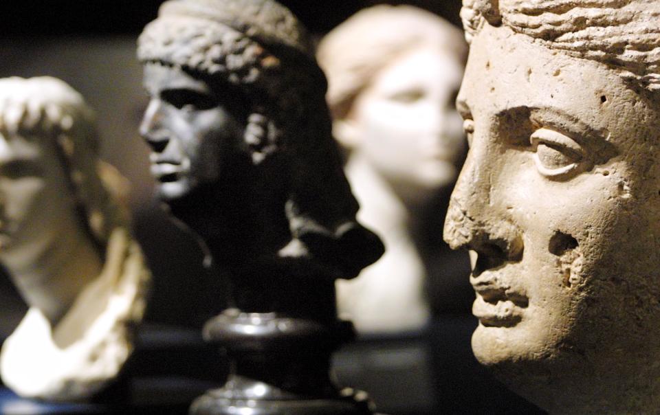 Marble portraits of Cleopatra at The British Museum in April 2001. (Adrian Dennis/AFP via Getty Images)