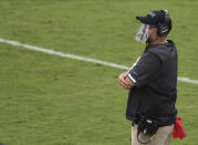 Carolina Panthers head coach Matt Rhule during the second half of an NFL football game against the Tampa Bay Buccaneers Sunday, Sept. 20, 2020, in Tampa, Fla. (AP Photo/Jason Behnken)