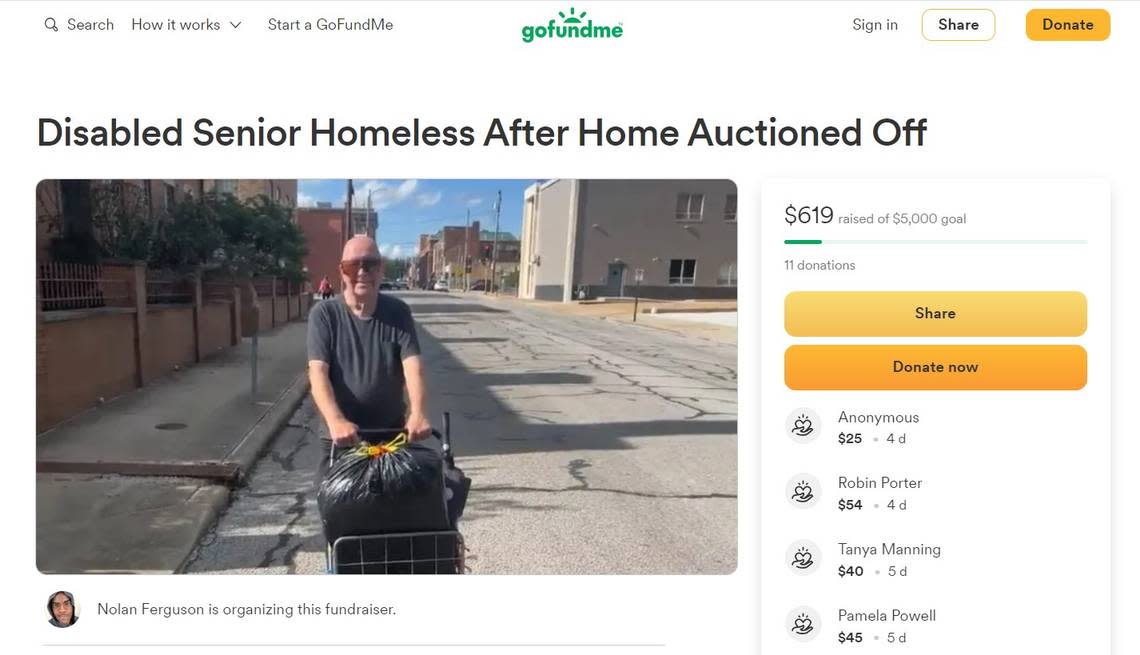 David Semrau is shown pushing his rolling cart in downtown Belleville in a photo for one of two GoFundMe campaigns created to help him with housing costs. He was evicted May 31.