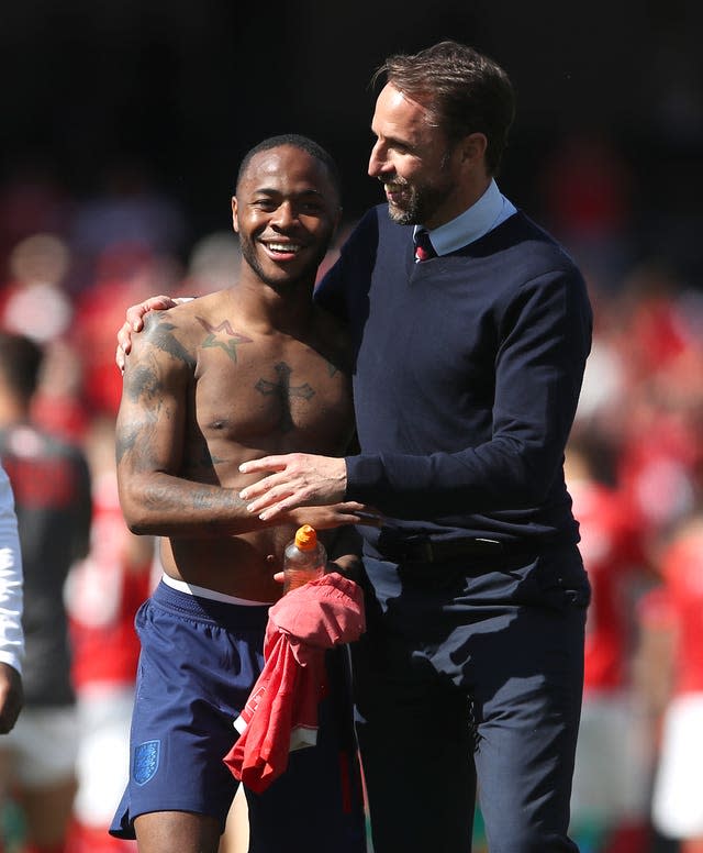 Raheem Sterling, left, was full of praise for England manager Gareth Southgate