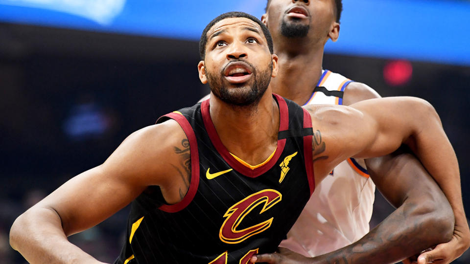 Tristan Thompson is pictured playing for the Cleveland Cavaliers in the NBA. 