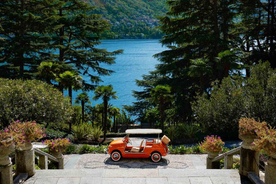 <p>Danilo Scarpati</p> A customized Fiat 500 at Hotel Passalacqua, on Lake Como.