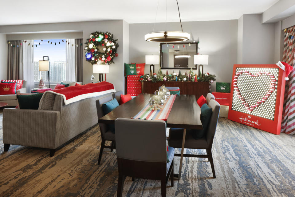 Hilton and Hallmark Channel Haul out the Holly Suite at Hilton Americas Houston Table and Seating