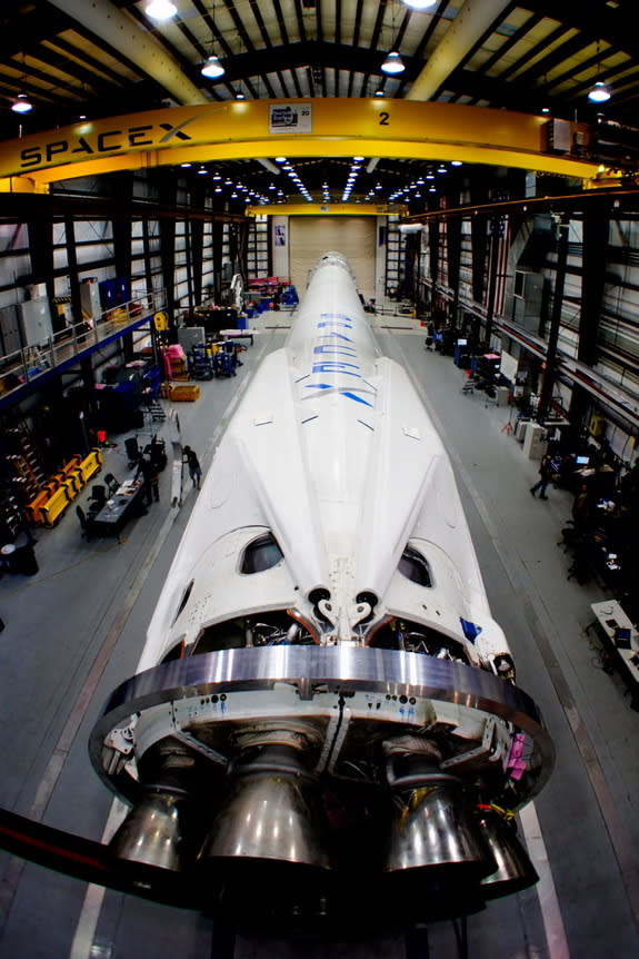 Falcon 9 in SpaceX’s hangar at Cape Canaveral. Image released March 11, 2014.
