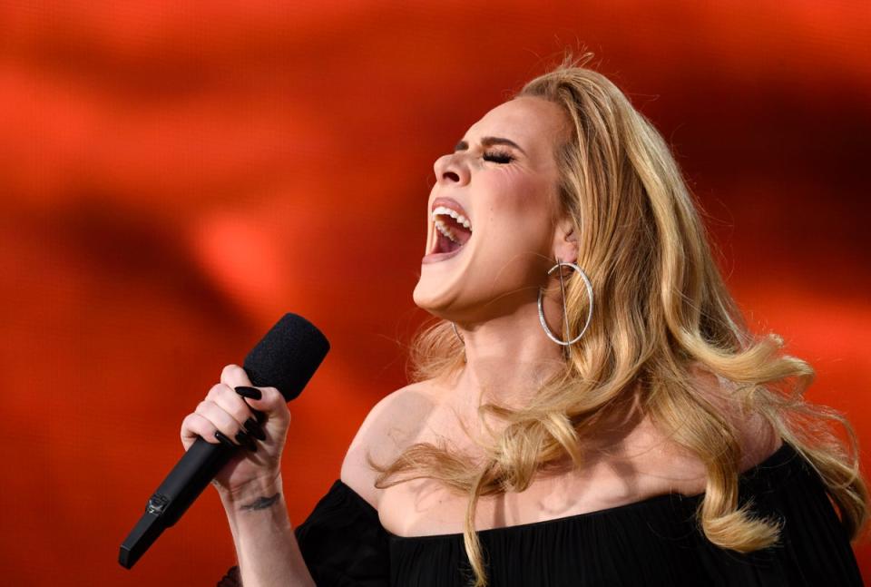 Adele requires two air units to keep her make-up in place as she sings (Gareth Cattermole/Getty Images)