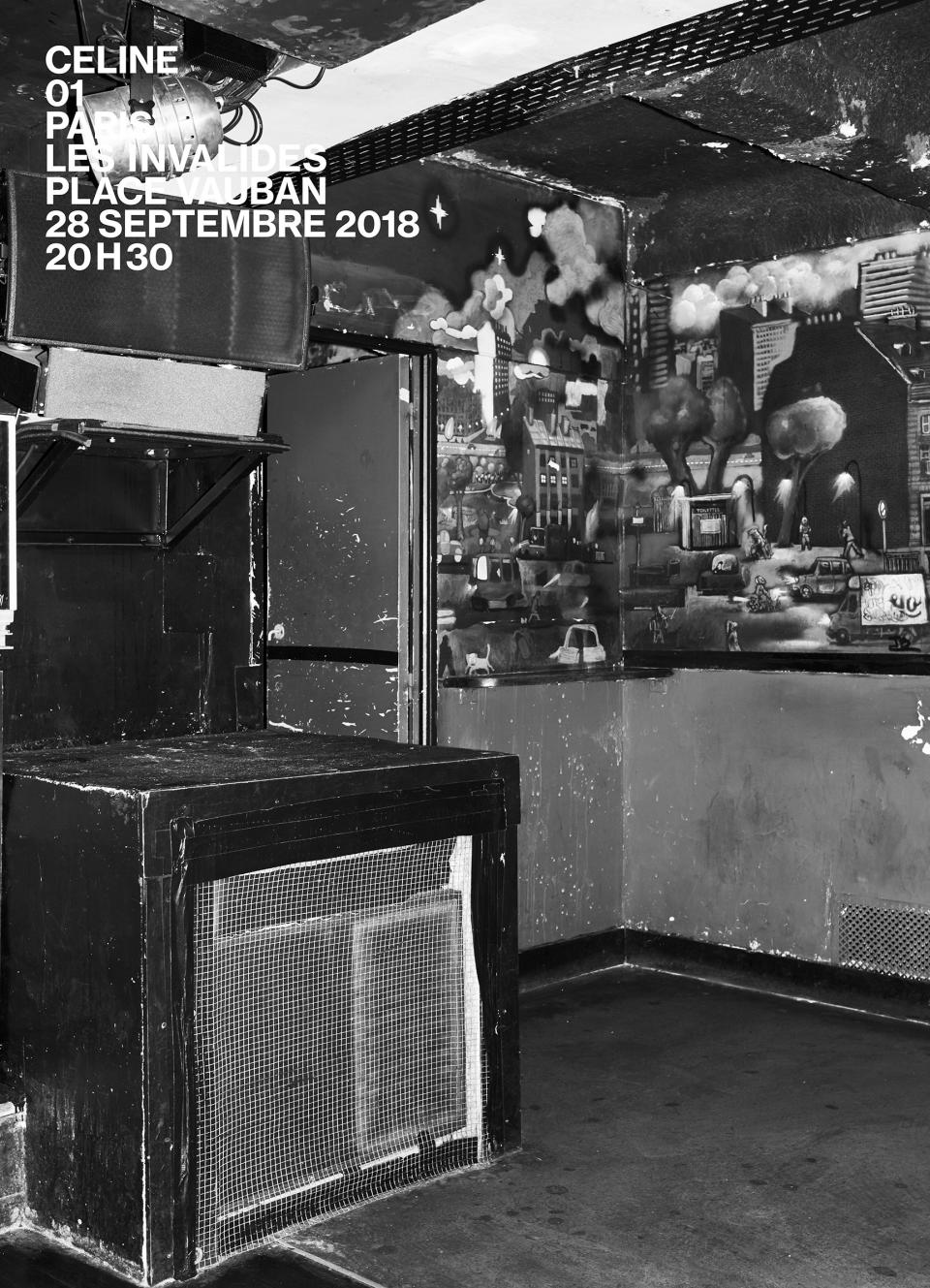 Slimane photographed 10 iconic Parisian nightclubs for his debut Celine show invite.