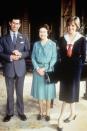 <p>The queen posed with her son Prince Charles and his then-fiancee Lady Diana Spencer at Buckingham Palace.</p>