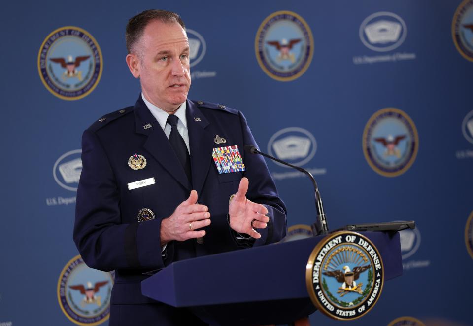 Pentagon press secretary Patrick Ryder speaks to reporters on 8 February. (Getty Images)