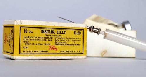 <span class="caption">200 units or 10cc of insulin from the 1930s manufactured by Eli Lilly and Company, Indianapolis - USA. </span> <span class="attribution"><a class="link " href="https://www.alamy.com/vintage-1930s-insulin-lilly-u-20-10cc-200-units-eli-lilly-and-company-indianapolis-usa-image451274244.html?pv=1&stamp=2&imageid=EEACFBC2-96CE-457A-ADB3-5215D962FDE4&p=769754&n=0&orientation=0&pn=1&searchtype=0&IsFromSearch=1&srch=foo%3dbar%26st%3d0%26pn%3d1%26ps%3d100%26sortby%3d2%26resultview%3dsortbyPopular%26npgs%3d0%26qt%3dbanting%2520insulin%26qt_raw%3dbanting%2520insulin%26lic%3d3%26mr%3d0%26pr%3d0%26ot%3d0%26creative%3d%26ag%3d0%26hc%3d0%26pc%3d%26blackwhite%3d%26cutout%3d%26tbar%3d1%26et%3d0x000000000000000000000%26vp%3d0%26loc%3d0%26imgt%3d0%26dtfr%3d%26dtto%3d%26size%3d0xFF%26archive%3d1%26groupid%3d%26pseudoid%3d367023%26a%3d%26cdid%3d%26cdsrt%3d%26name%3d%26qn%3d%26apalib%3d%26apalic%3d%26lightbox%3d%26gname%3d%26gtype%3d%26xstx%3d0%26simid%3d%26saveQry%3d%26editorial%3d%26nu%3d%26t%3d%26edoptin%3d%26customgeoip%3dGB%26cap%3d1%26cbstore%3d1%26vd%3d0%26lb%3d%26fi%3d2%26edrf%3d0%26ispremium%3d1%26flip%3d0%26pl%3d" rel="nofollow noopener" target="_blank" data-ylk="slk:Walter Cicchetti / Alamy Stock Photo;elm:context_link;itc:0;sec:content-canvas">Walter Cicchetti / Alamy Stock Photo </a></span>