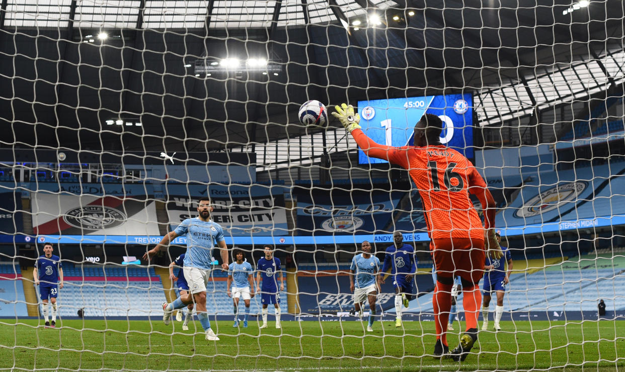 Edouard Mendy saves a penalty taken by Sergio Aguero