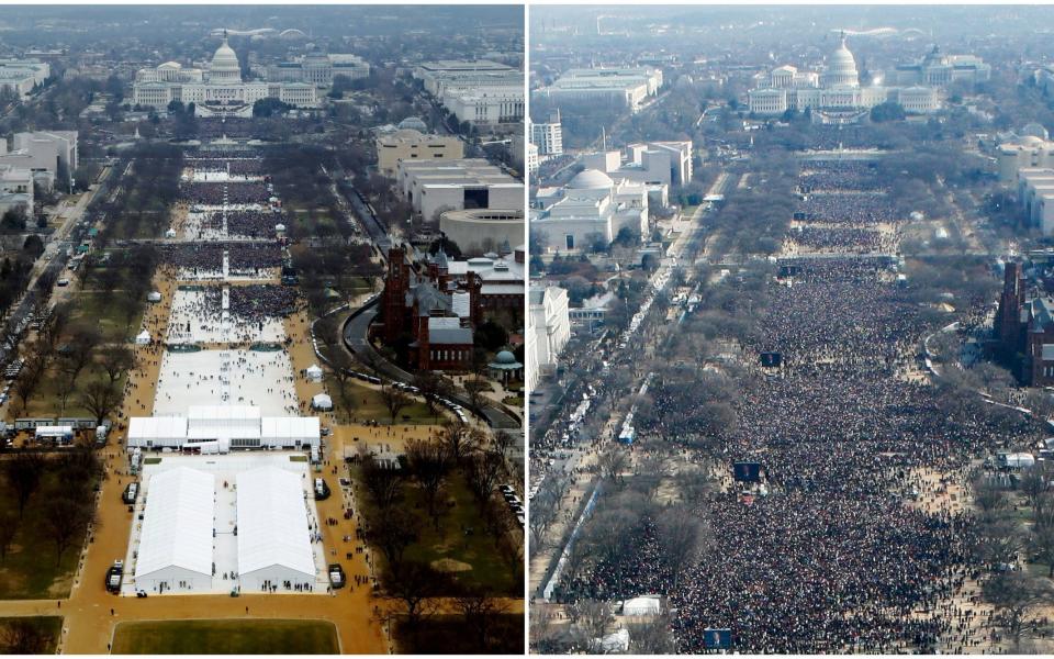 Pricey: Donald Trump's inauguration (left) was a poor turn out compared to that of Barack Obama's (right)