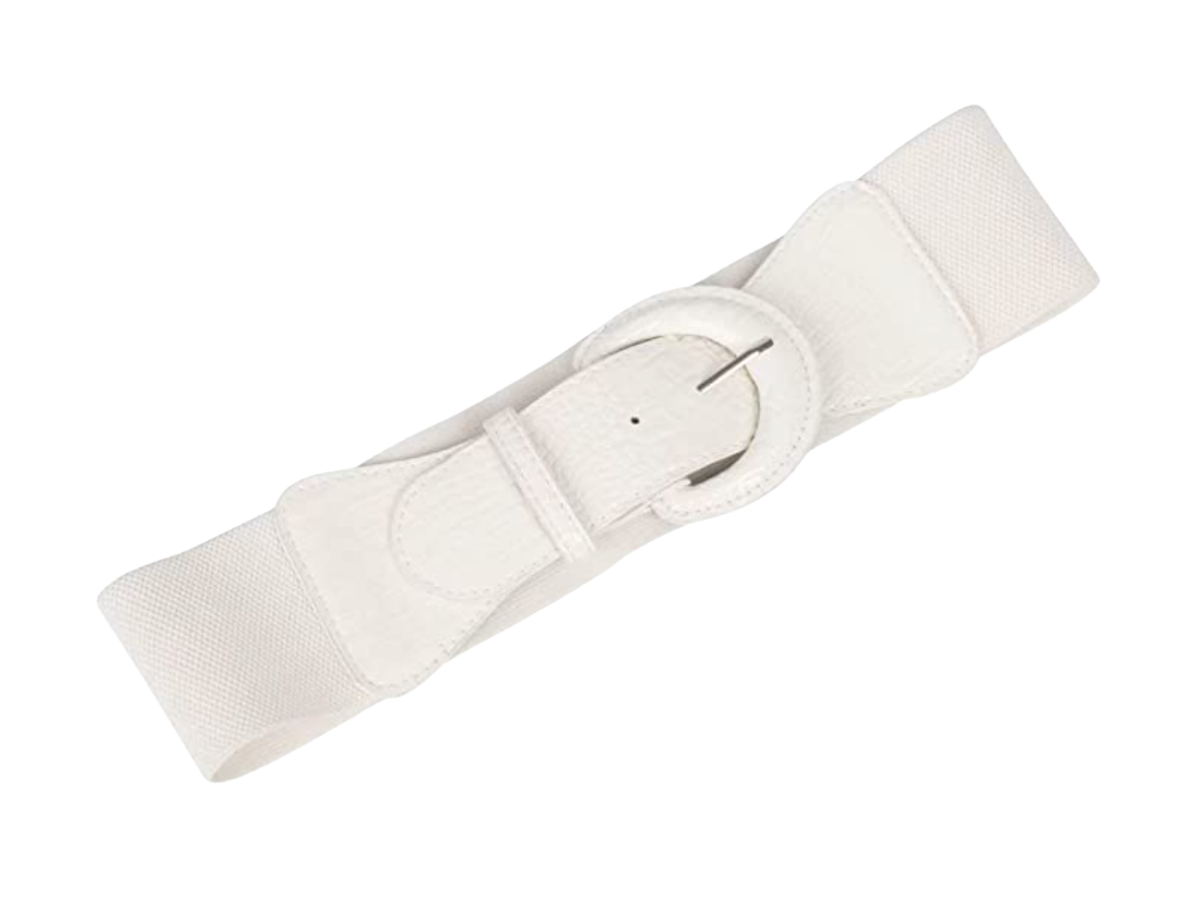 White faux-snakeskin belt.