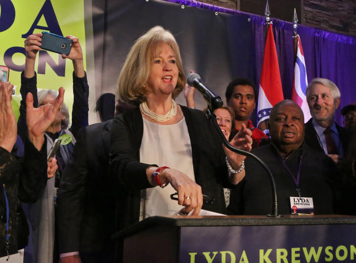 Lyda Krewson on April 4, the night she was elected mayor of St. Louis. (Photo by J.B. Forbes, jforbes@post-dispatch.com)