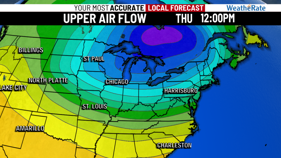 The upper air pattern shows a cold blob heading for the Northeast just in time for Thanksgiving.
