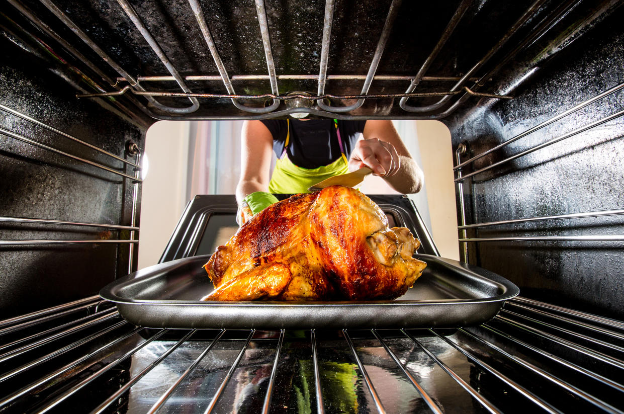 turkey roasting pan inside oven